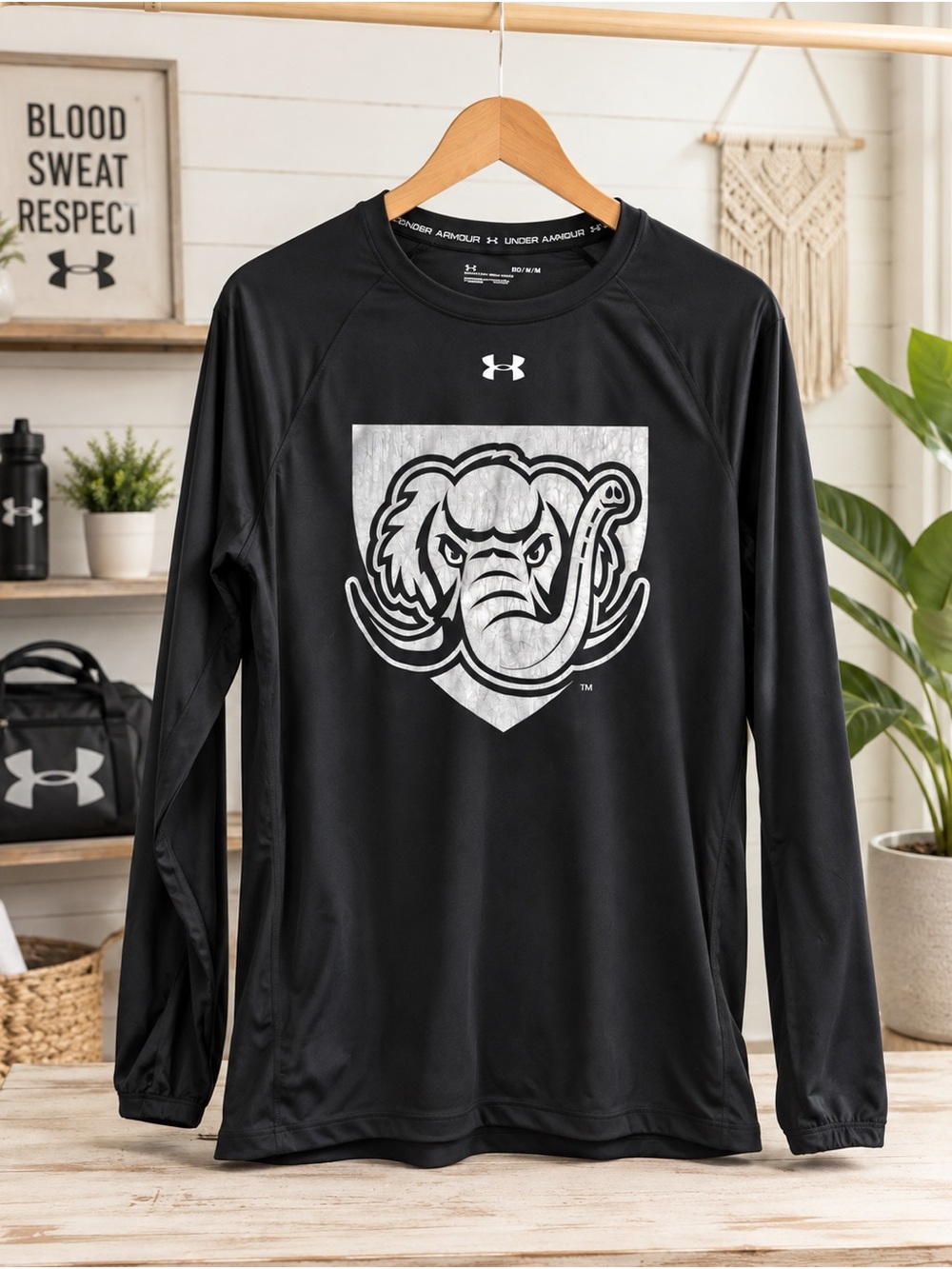 Under Armour Black Long-Sleeve Performance Tee with White Elephant Graphic